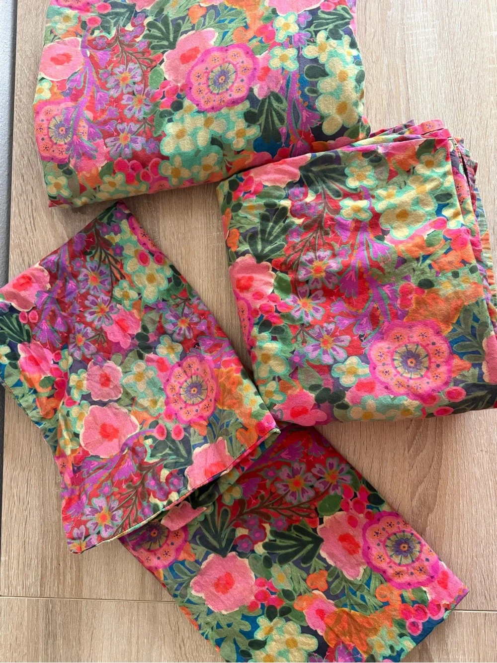 Natural Life Pink Painted Garden colorful floral cotton bed sheet set 4 pc full